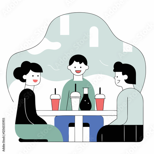 Minimalist Illustration of Friends Having Fun at a Bar