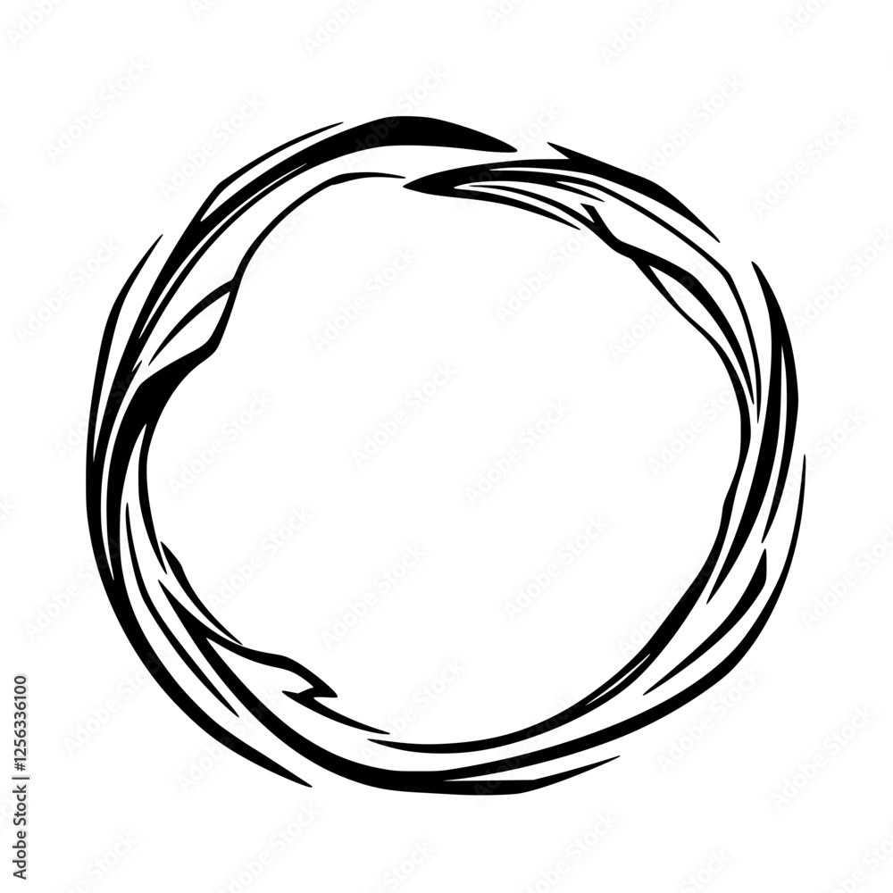 Black Ink Circle Composition: Abstract rendering of a circular brushstroke, minimalist style, representing interconnectedness. Black Ink Circle Composition: Abstract rendering of a circular brushstroke, minimalist style, representing interconnectedness.