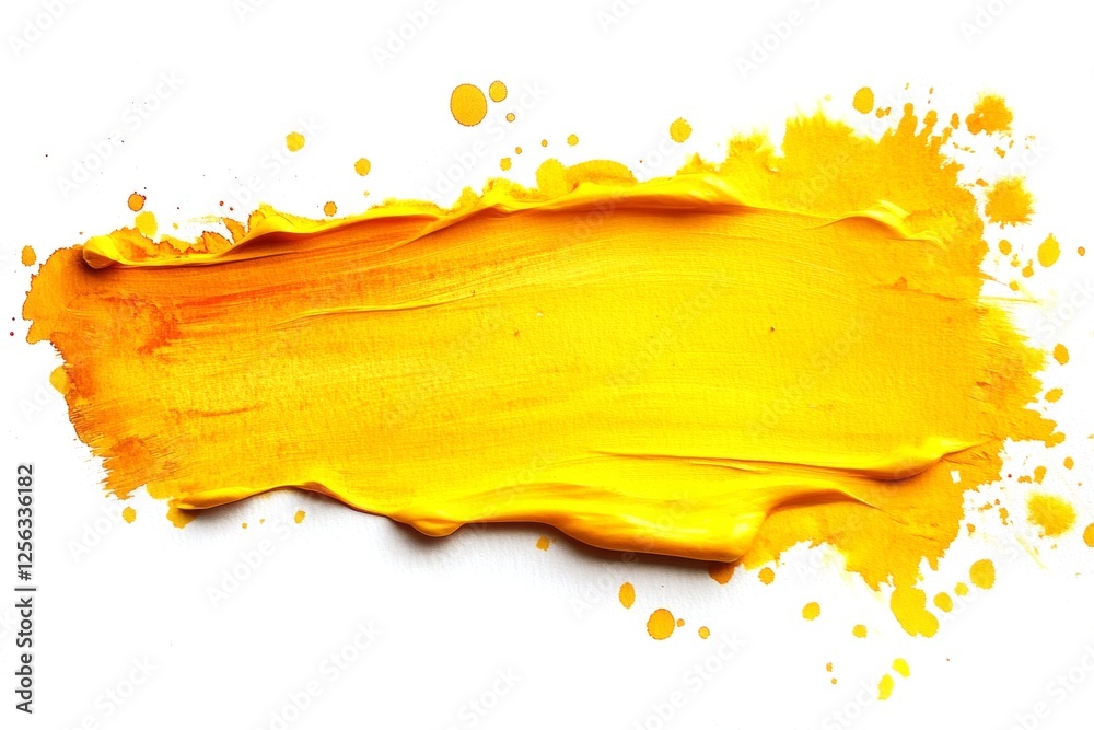 Fototapeta premium Vibrant yellow acrylic paint showing brushstrokes and splatters creates an artistic textured background