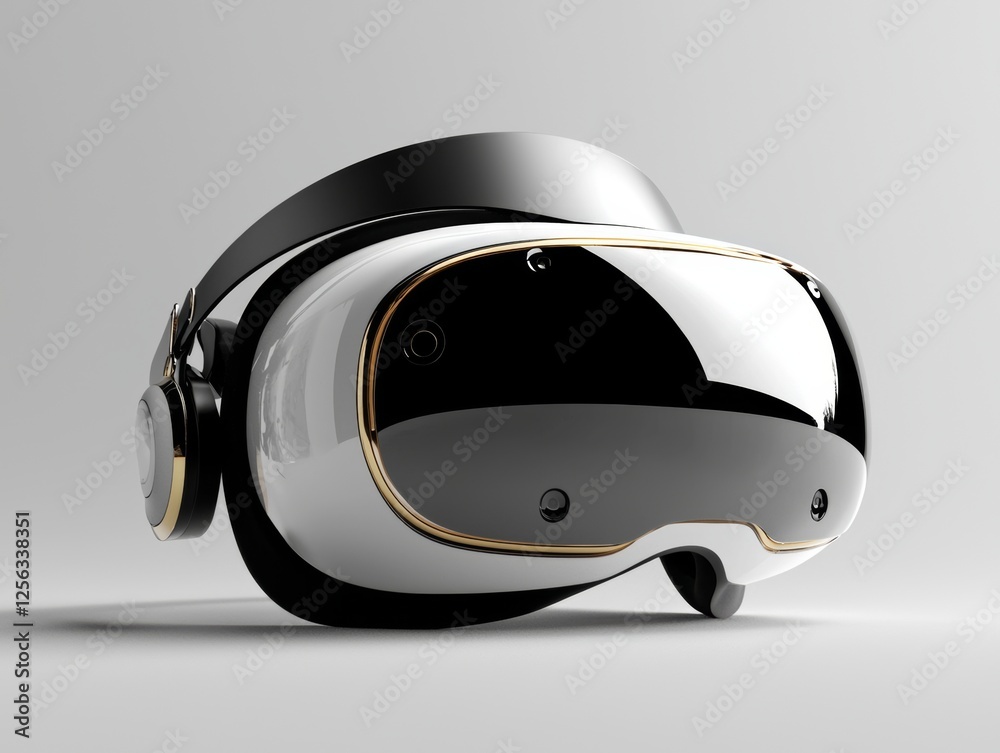 Close-up illustration of a high-tech VR headset featuring ergonomic design against a white backdrop Close-up illustration of a high-tech VR headset featuring ergonomic design against a white backdrop