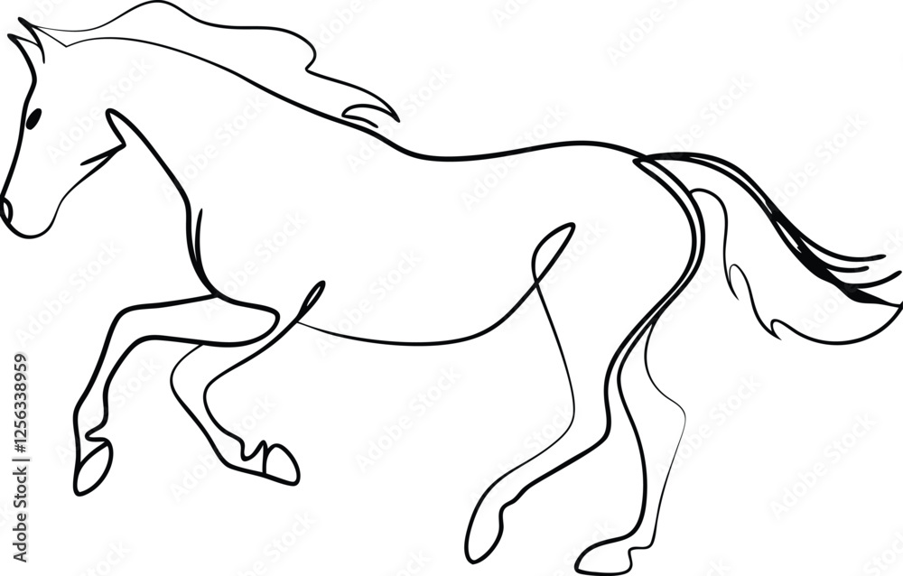 Elegant Line Art Drawing of a Running Horse Silhouette Elegant Line Art Drawing of a Running Horse Silhouette