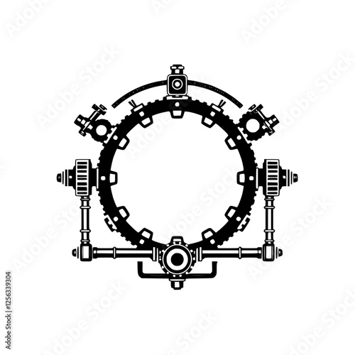 Steampunk Gear Assemblage, Industrial Mechanism, Clockwork in Black and White.