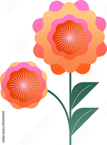 Colorful abstract geometric flower in Nordic folk style