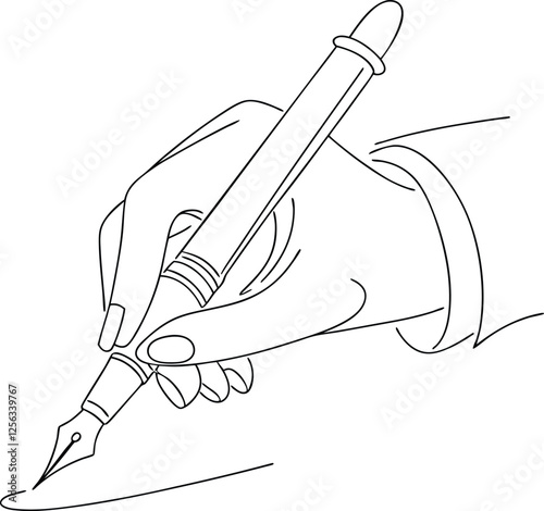 Elegant Hand Holding Fountain Pen Writing on Paper