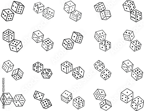 Ludo Dice Icon Set Black And White Vector Illustration Isolated on White Background