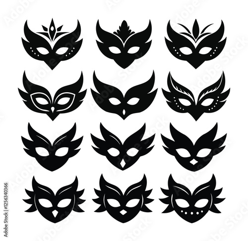 A Set of Black Silhouette Carnival Masks