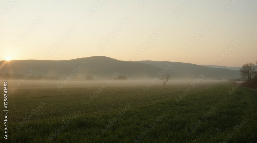 Serene Morning Fog Over Rolling Hills and Landscapes at Dawn Serene Morning Fog Over Rolling Hills and Landscapes at Dawn