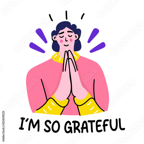 A flat sticker of a grateful character