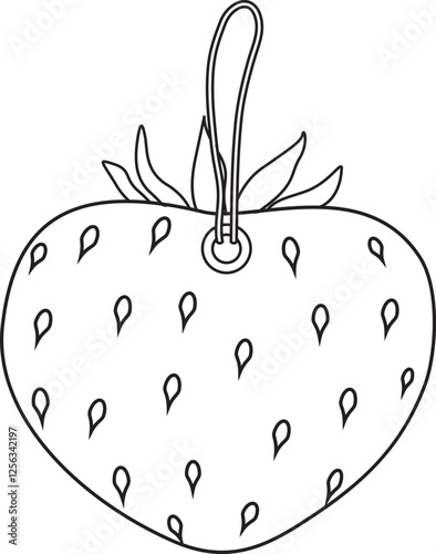 Illustration of a strawberry tag with a leaf and a loop for fastening