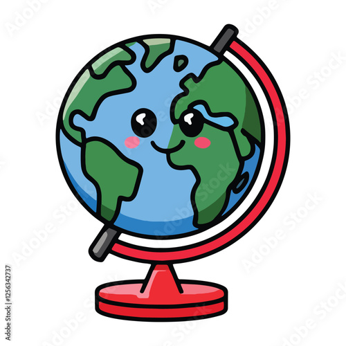 Cartoon globe model vector illustration. A cute and colorful globe on a stand, isolated on a white background. Ideal for educational themes, travel designs, and icons.