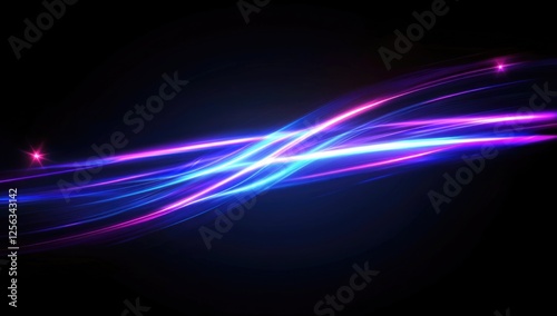 Colorful light trails in shades of blue and pink move swiftly against a dark background, creating a mesmerizing effect reminiscent of digital art at night.