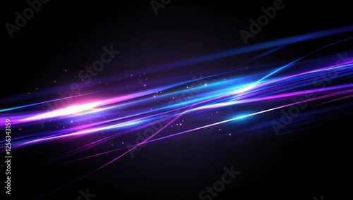 Colorful light trails in shades of blue and pink move swiftly against a dark background, creating a mesmerizing effect reminiscent of digital art at night.