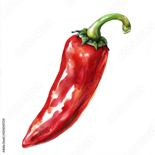Watercolor illustration of an red chilli pepper isolated on white background
