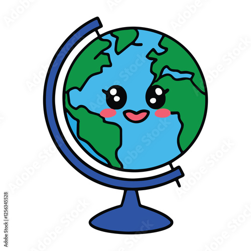 Cartoon globe model vector illustration. A cute and colorful globe on a stand, isolated on a white background. Ideal for educational themes, travel designs, and icons.