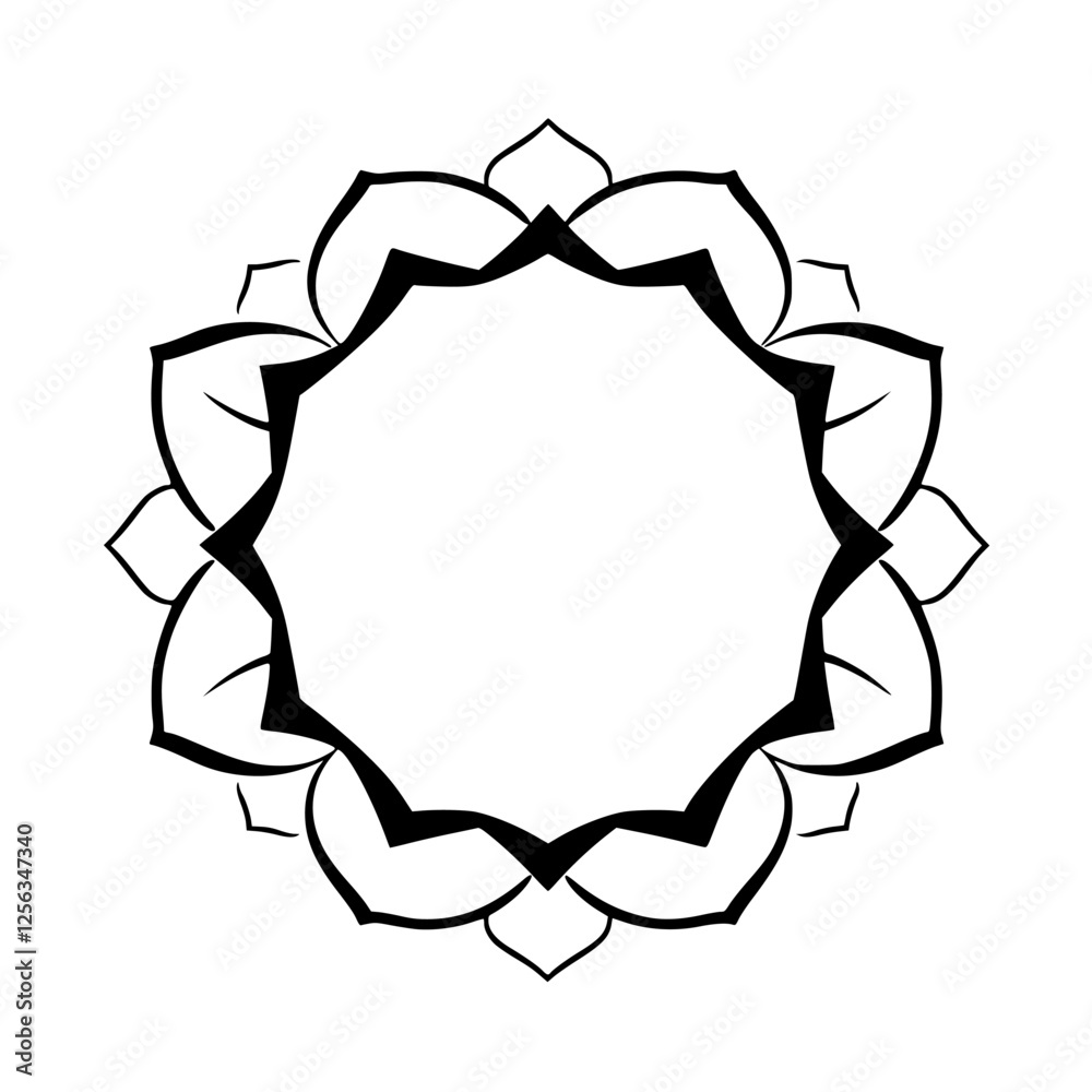 Black and white floral mandala, stylized with geometric shapes. Black and white floral mandala, stylized with geometric shapes.