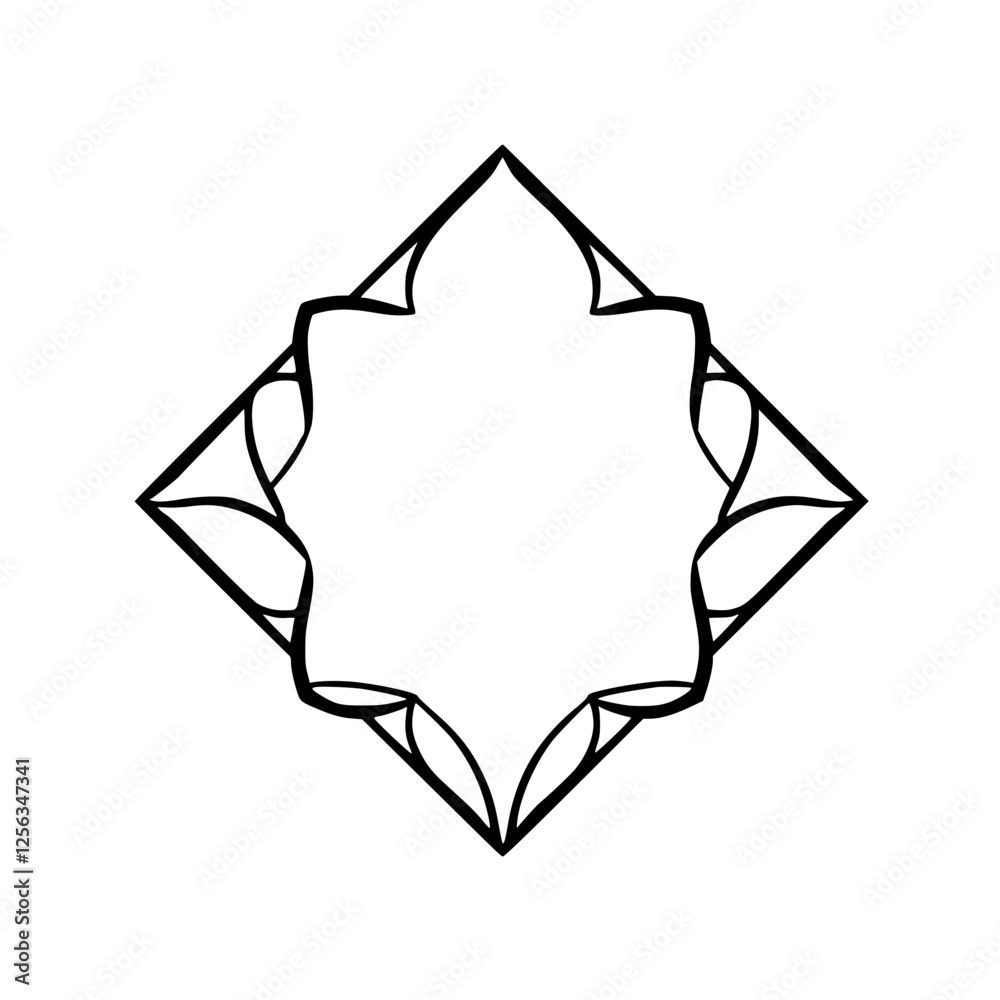 Black and white geometric floral design, a centered, abstract representation of the form of a flower. Black and white geometric floral design, a centered, abstract representation of the form of a flower.