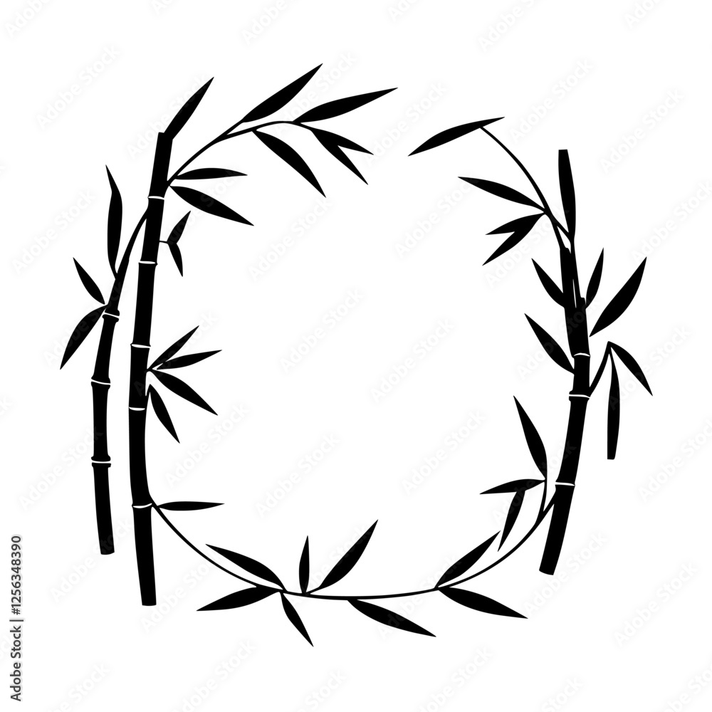 Fototapeta premium Bamboo Branches Circle, Black and White Minimalist Design