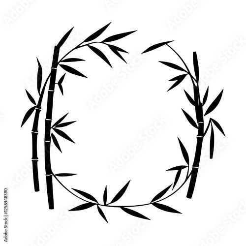 Bamboo Branches Circle, Black and White Minimalist Design