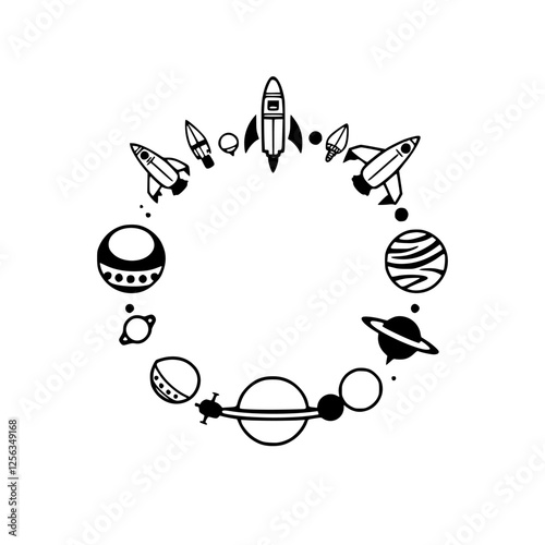 **Solar System Odyssey: A Celestial Constellation of Rockets, Planets, and Celestial Bodies**
