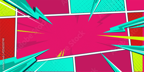 Comic Cartoon Frame Background with Pink and Blue Colour. Pop Art Style.