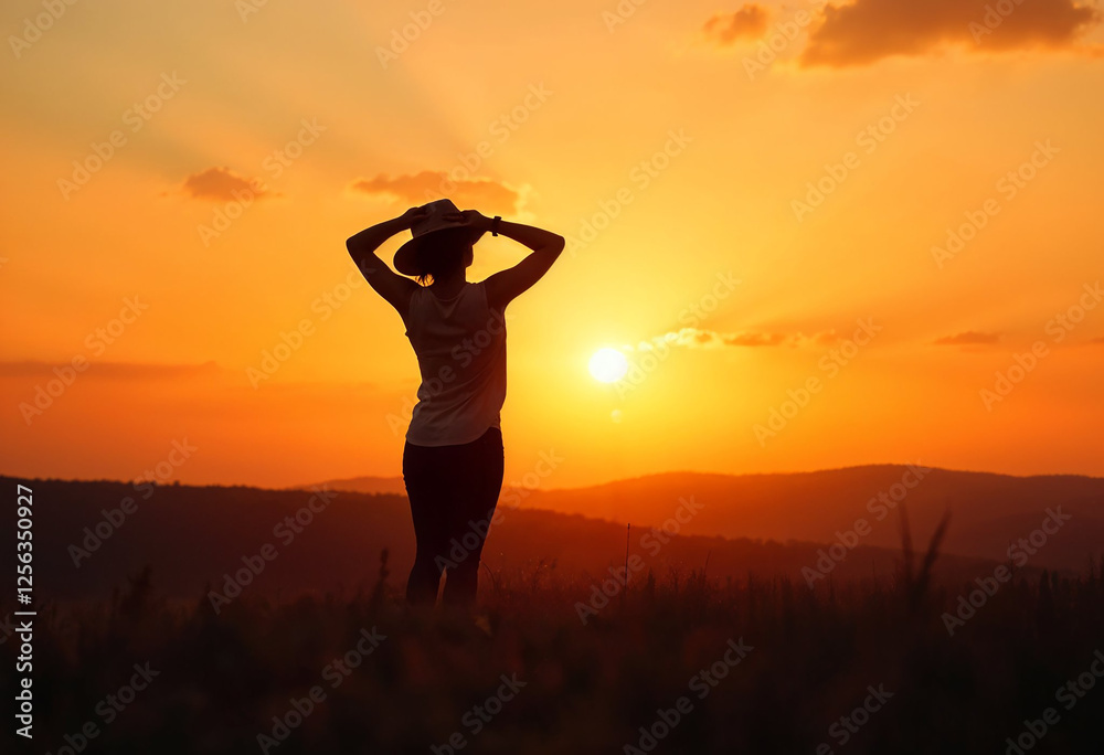 Fototapeta premium Prayer woman worship God in the morning with sunrise sky background 