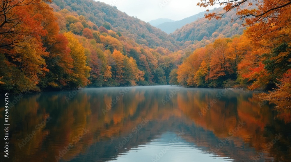 Serene Autumn Lake with Colorful Trees Serene Autumn Lake with Colorful Trees