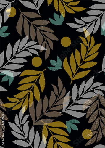 Captivating pattern of leaf silhouettes with striped texture. Nature and design come together to create a visually striking work of art. Sophistication and originality to any space and surface.