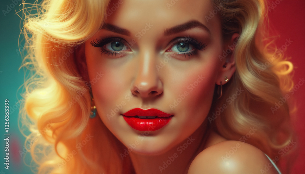 portrait of a girl with beautiful face and makeup, on abstract color background, romantic mood portrait of a girl with beautiful face and makeup, on abstract color background, romantic mood