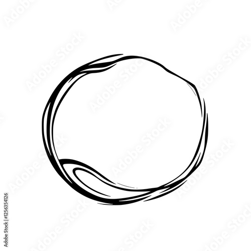 Abstract, black ink circle, minimal design, with organic, curved lines.