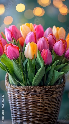 tulips in a basket still life