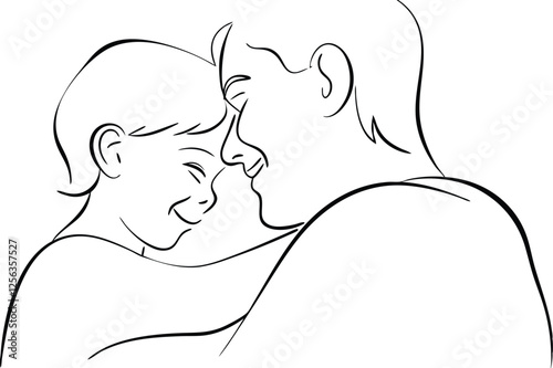 Tender Fatherly Love A Childs Embrace, Line Art Sketch