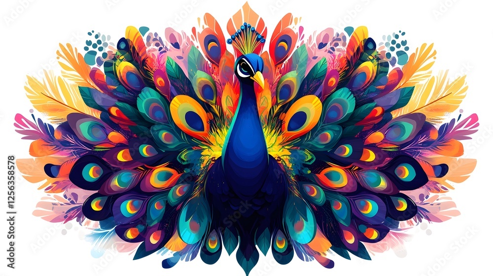 Obraz premium Vibrant Peacock with Colorful Feathers Fanning Out Ornate Display
