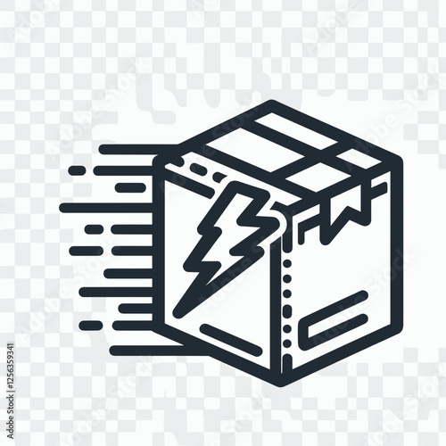 Stylized delivery box icon with motion lines representing fast shipping and urgency