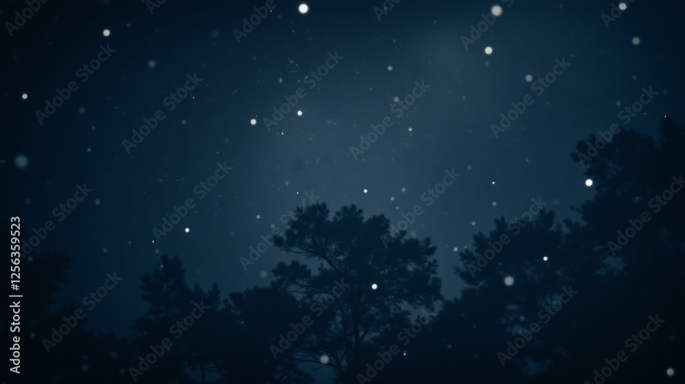 Dark Night Sky with Falling Snow and Silhouetted Tree Line Dark Night Sky with Falling Snow and Silhouetted Tree Line