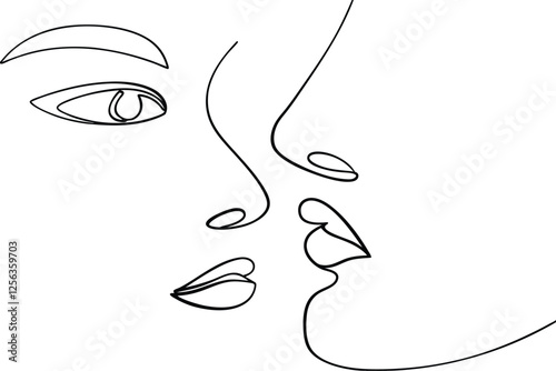 Abstract Line Art Drawing Two Faces, Minimalist Style, Elegant Couple Portrait