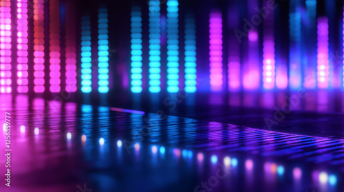 Colorful audio visualizer displaying vibrant lights and patterns during a dynamic sound performance