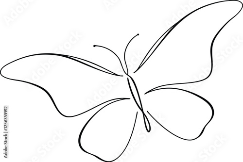 Elegant SingleLine Butterfly Drawing, Art, Nature, Insect, Wings