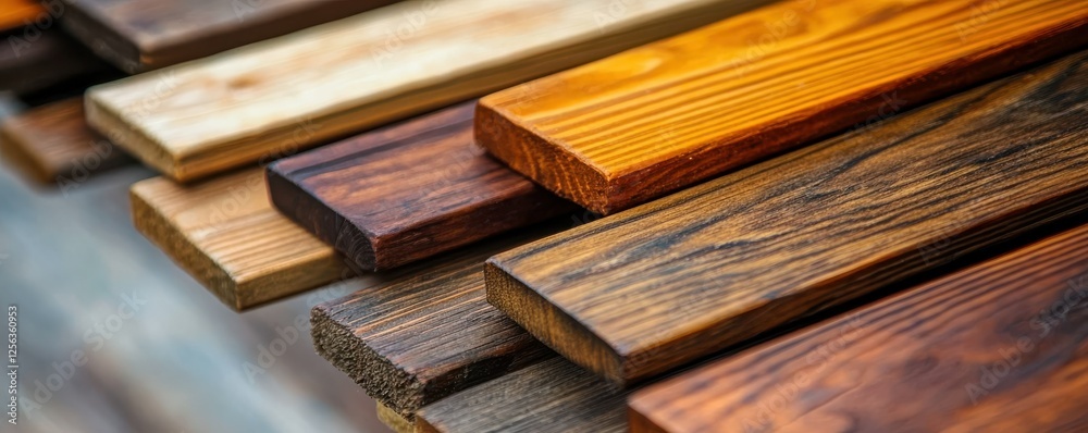 Fototapeta premium Assorted wooden planks showcasing various textures and finishes