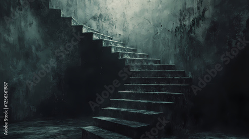 A staircase leading downward into a dark, endless abyss. the psychological descent into hopelessness. Endless Staircases. Illustration