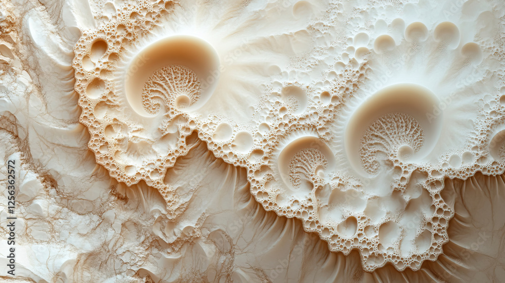 Abstract fractal pattern on a light beige marble surface