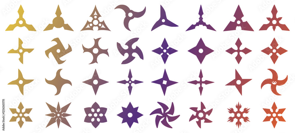 Fototapeta premium Shuriken icon sheet. Japanese ninja icon collection