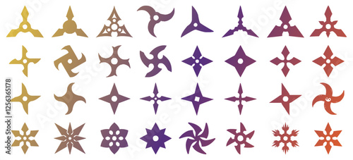 Shuriken icon sheet. Japanese ninja icon collection