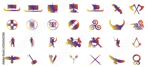 Scandinavian icon collection. Viking icon sheet