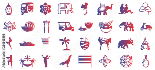 Thailand culture icon collection. Thailand travel icon sheet
