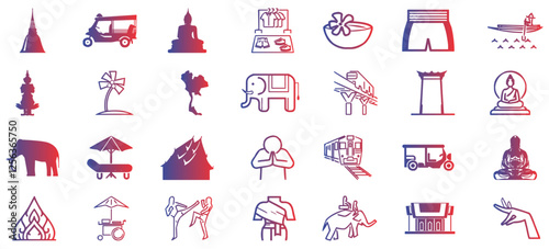 Thailand culture icon collection. Thailand travel icon sheet