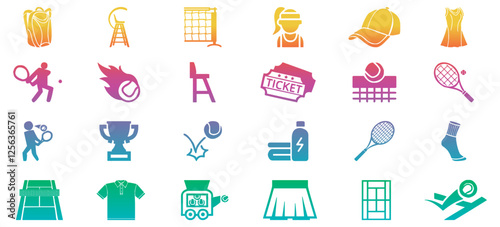Tennis icon collection. Tennis sport and equipment icon set