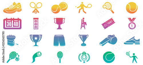 Tennis icon collection. Tennis sport and equipment icon set