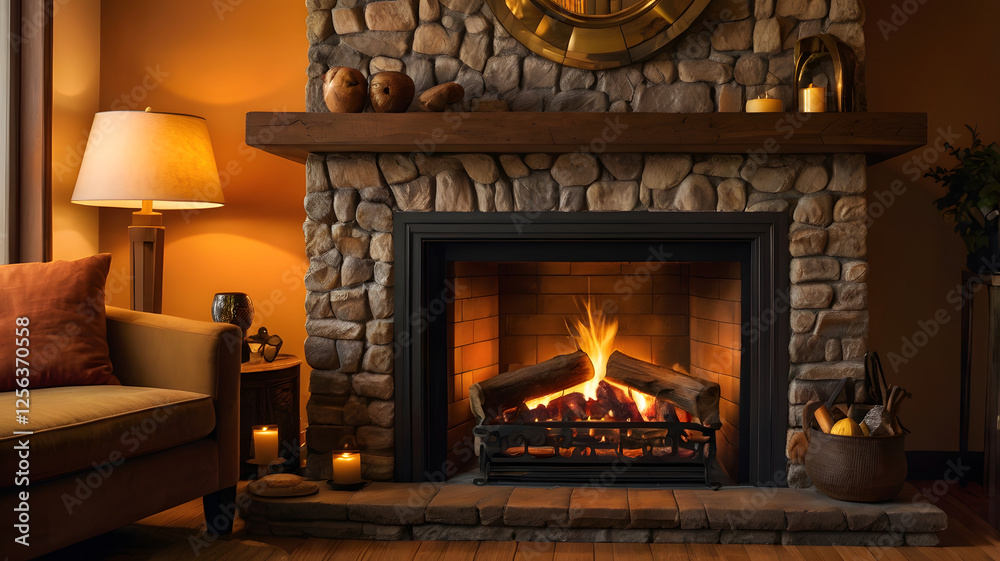 fireplace with burning logs, ai generated fireplace with burning logs, ai generated