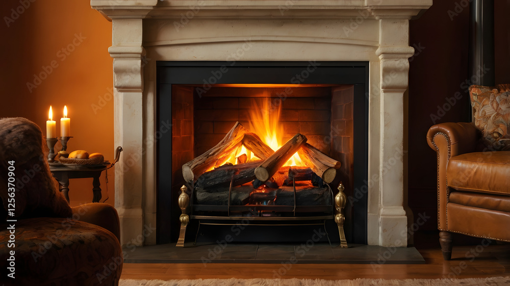 fireplace with burning logs, ai generated fireplace with burning logs, ai generated