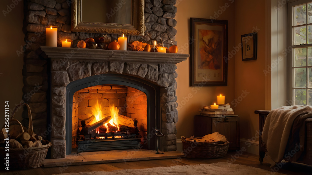 fireplace with burning logs, ai generated fireplace with burning logs, ai generated